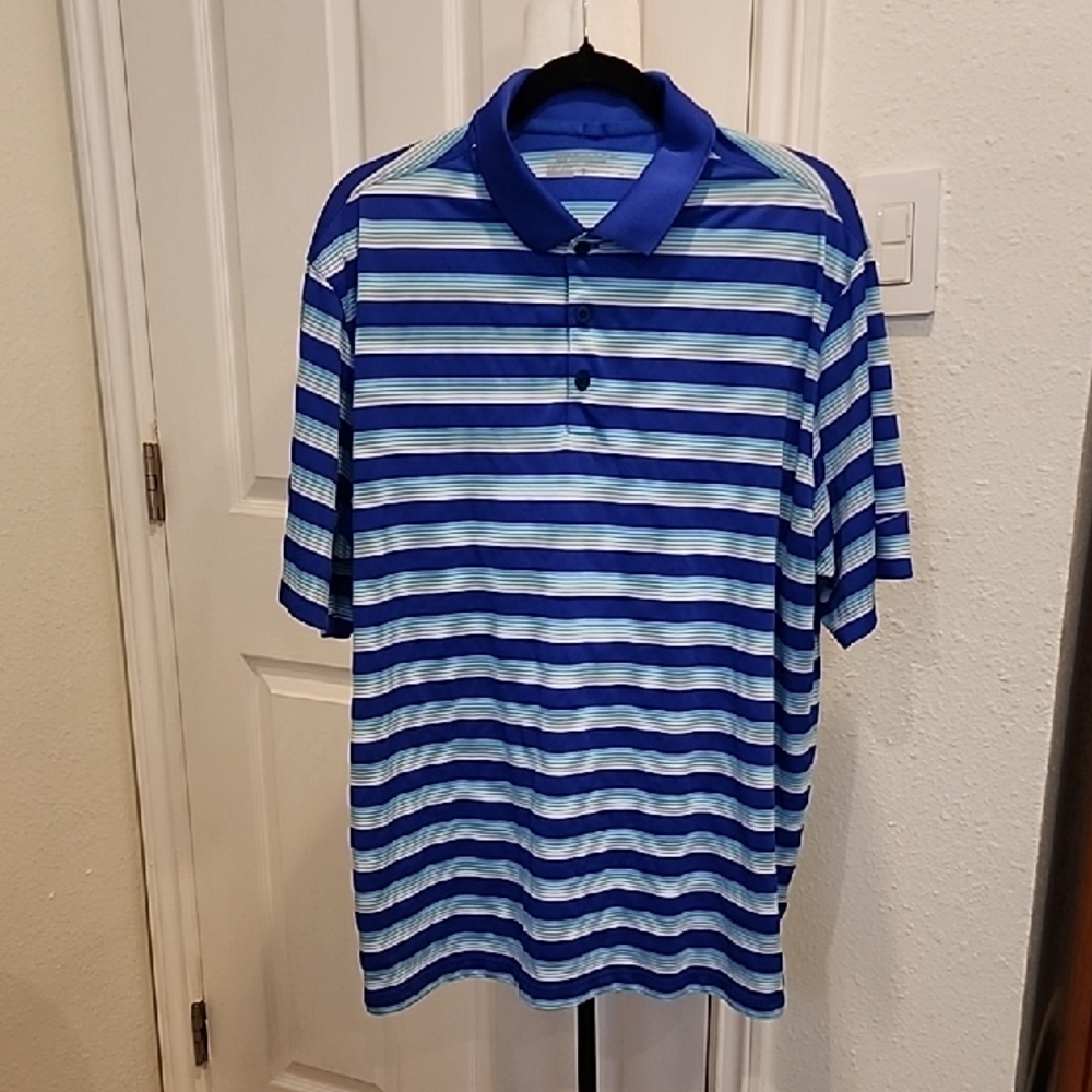 Nike Golf Blue and White Striped Polo Shirt XL